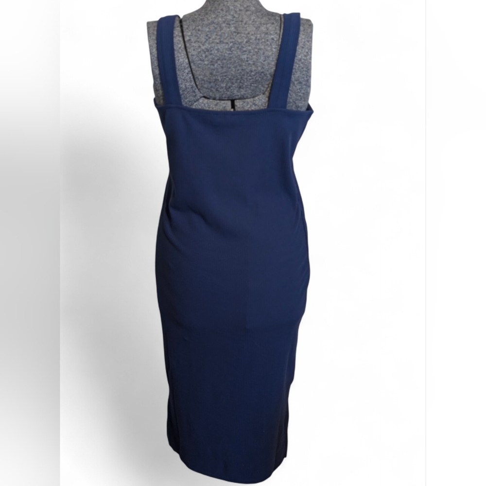 ✨ NWT The Drop Amelia Ribbed Midi Dress Navy Blue Square Neck Slit Size M ✨ - Picture 3 of 8